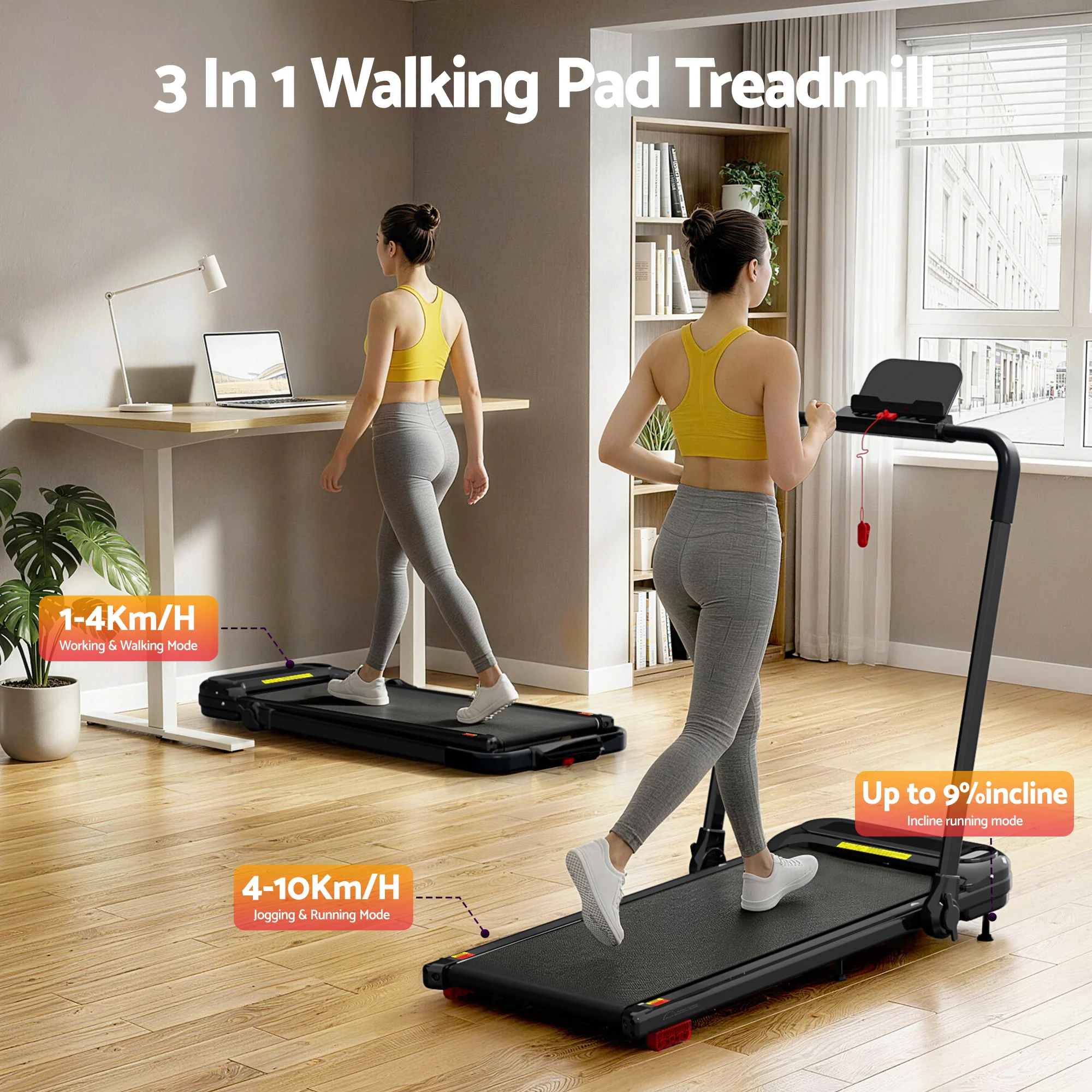 Everfit Treadmill Electric Walking Pad with Incline Foldable for Home Gym Black - Image 2