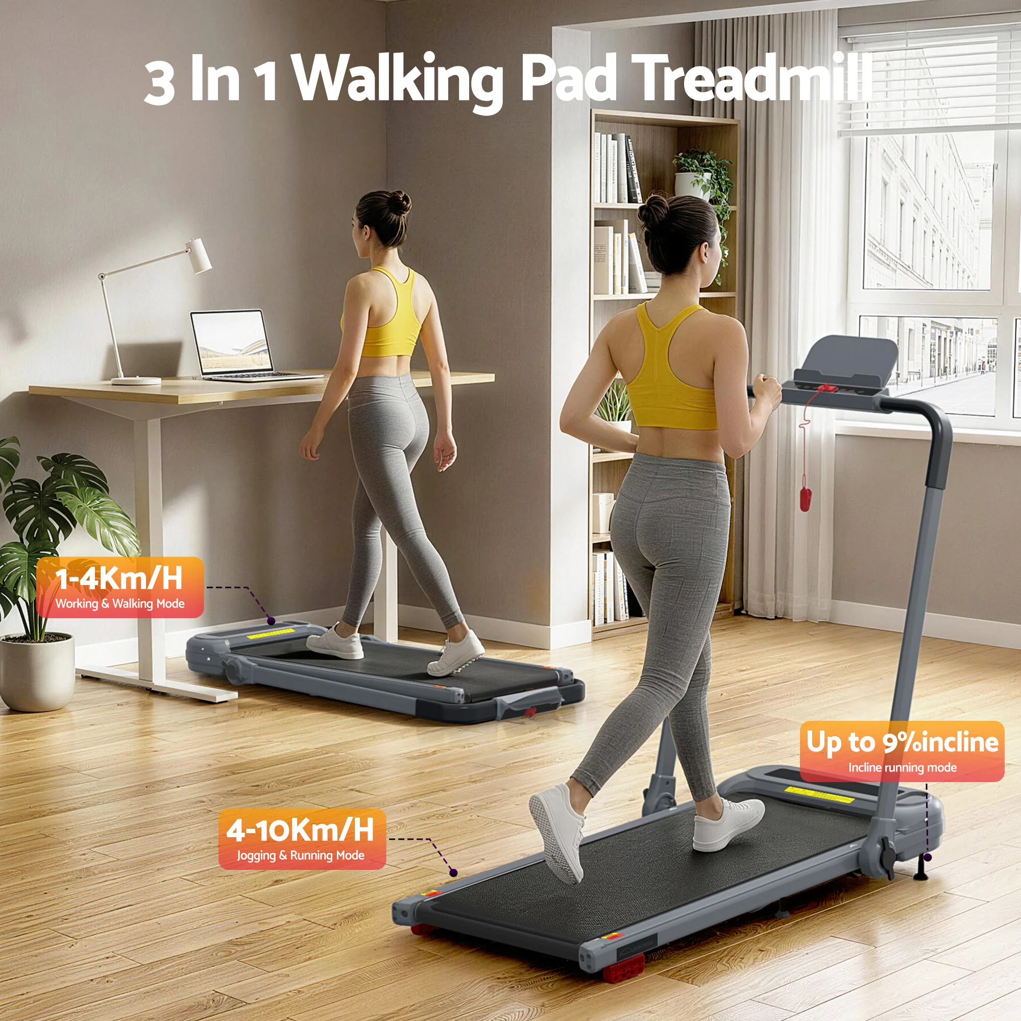 Everfit Treadmill Electric Walking Pad with Incline Foldable for Home Gym Grey - Image 2