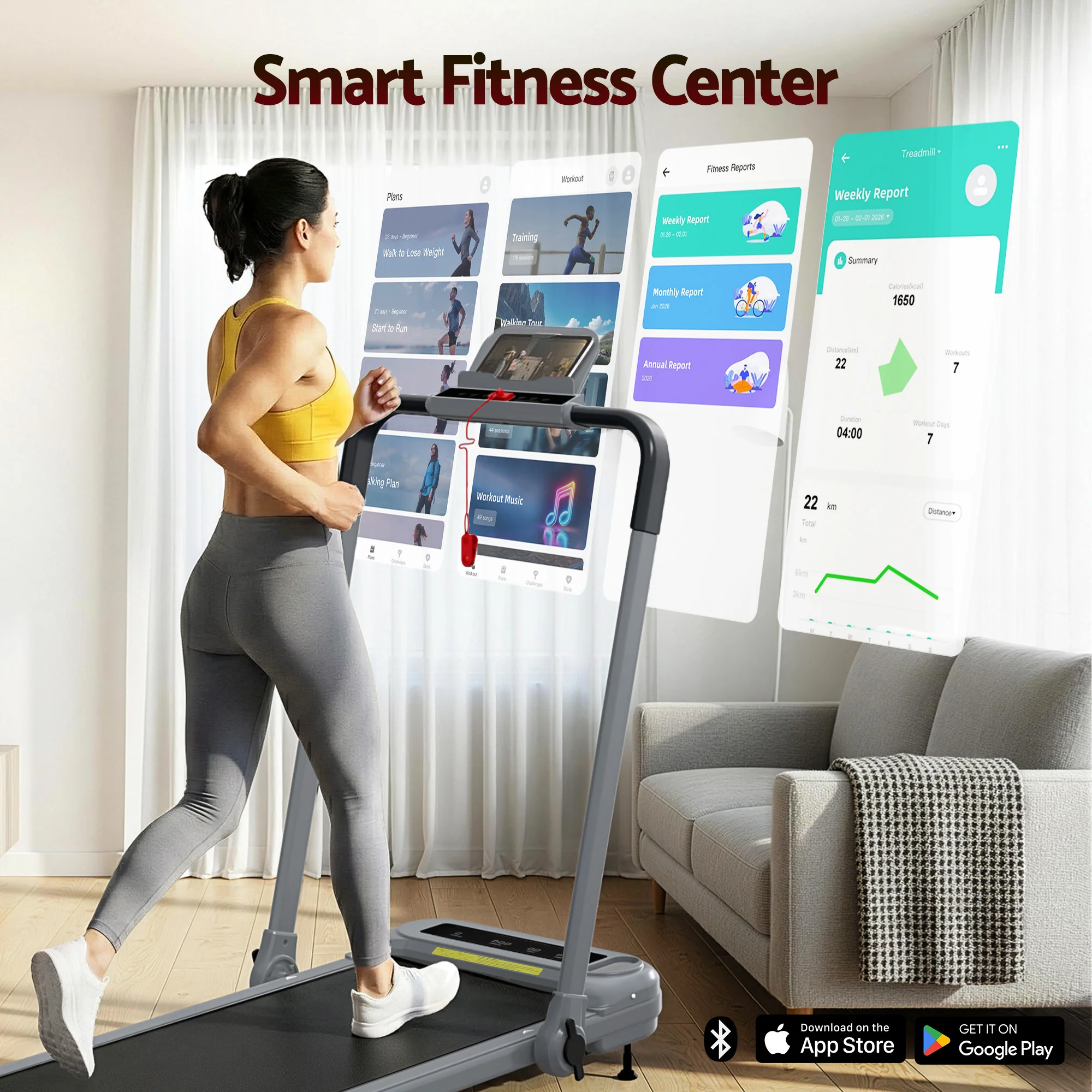 Everfit Treadmill Electric Walking Pad with Incline Foldable for Home Gym Grey - Image 3