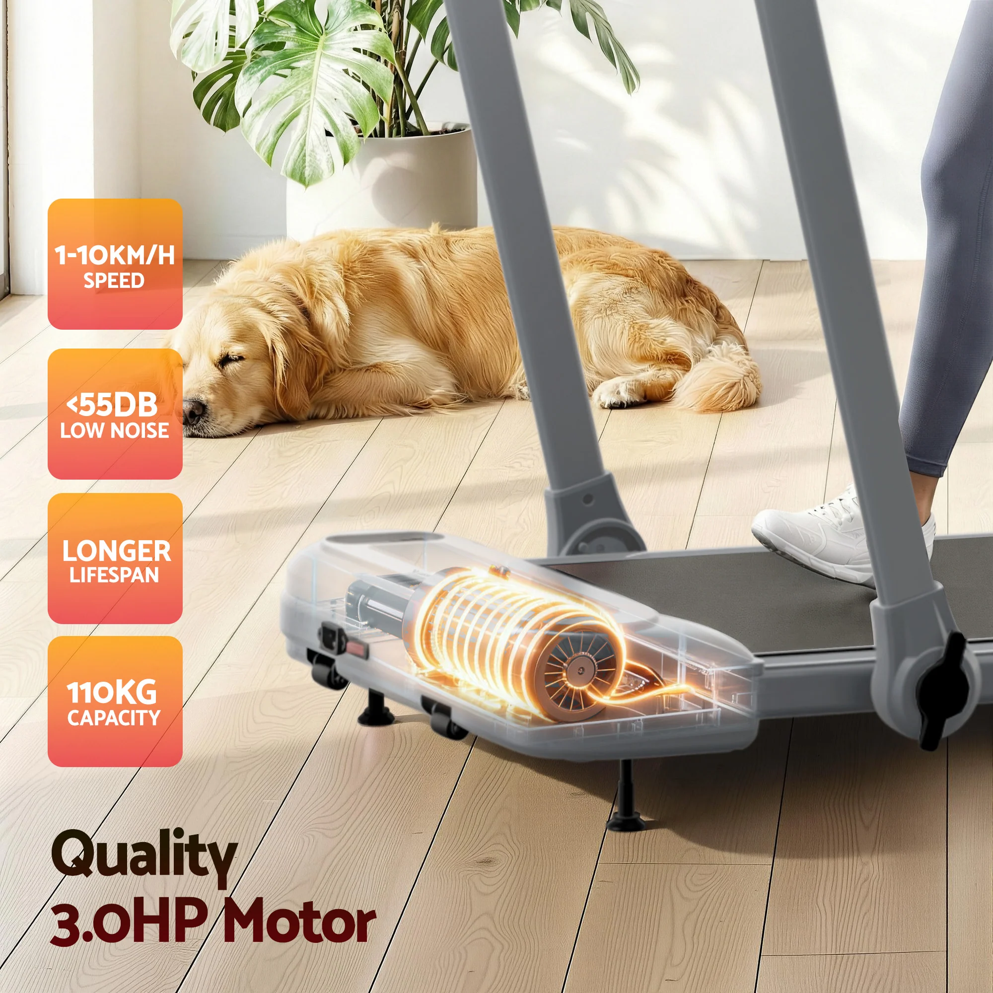 Everfit Treadmill Electric Walking Pad with Incline Foldable for Home Gym Grey - Image 6