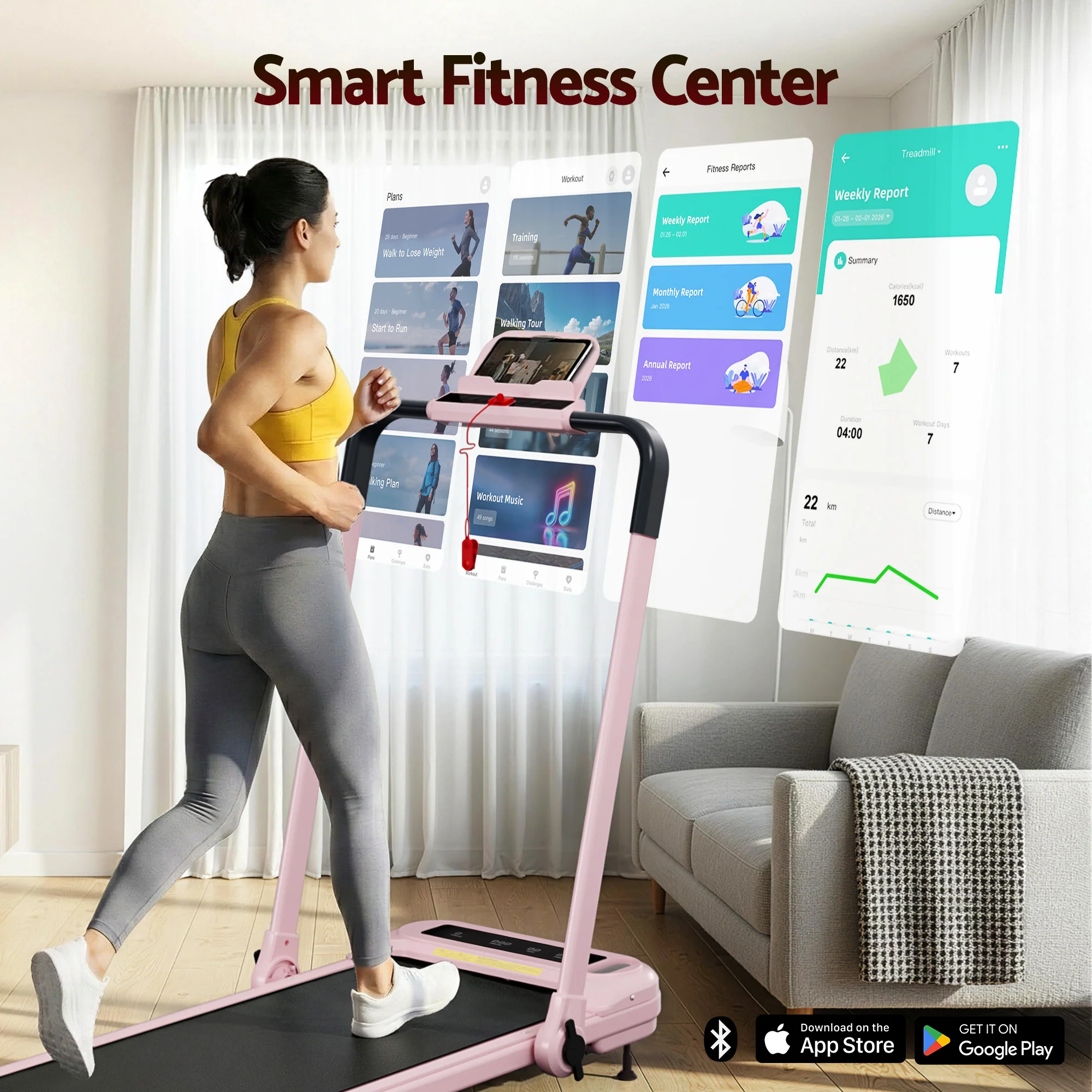Everfit Treadmill Electric Walking Pad with Incline Foldable for Home Gym Pink - Image 3
