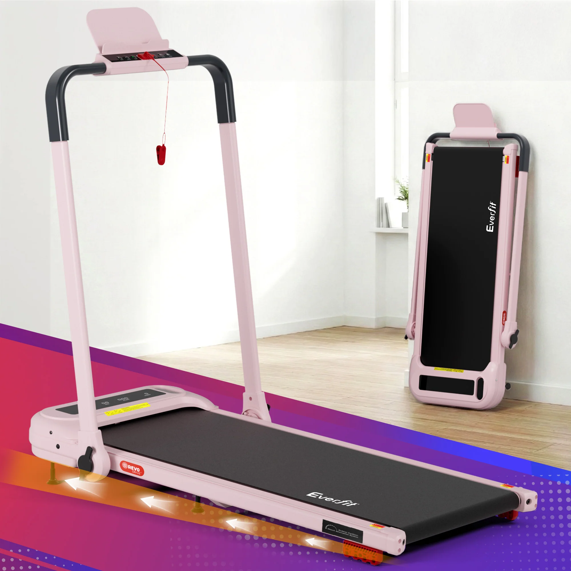 Everfit Treadmill Electric Walking Pad with Incline Foldable for Home Gym Pink - Image 8