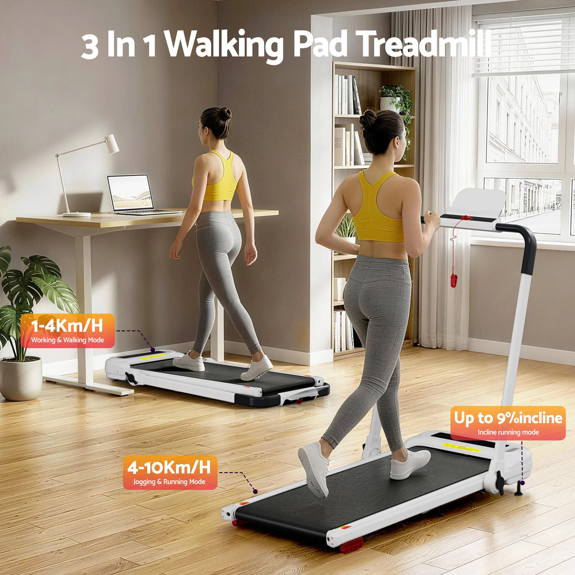 Everfit Treadmill Electric Walking Pad with Incline Foldable for Home Gym White - Image 2
