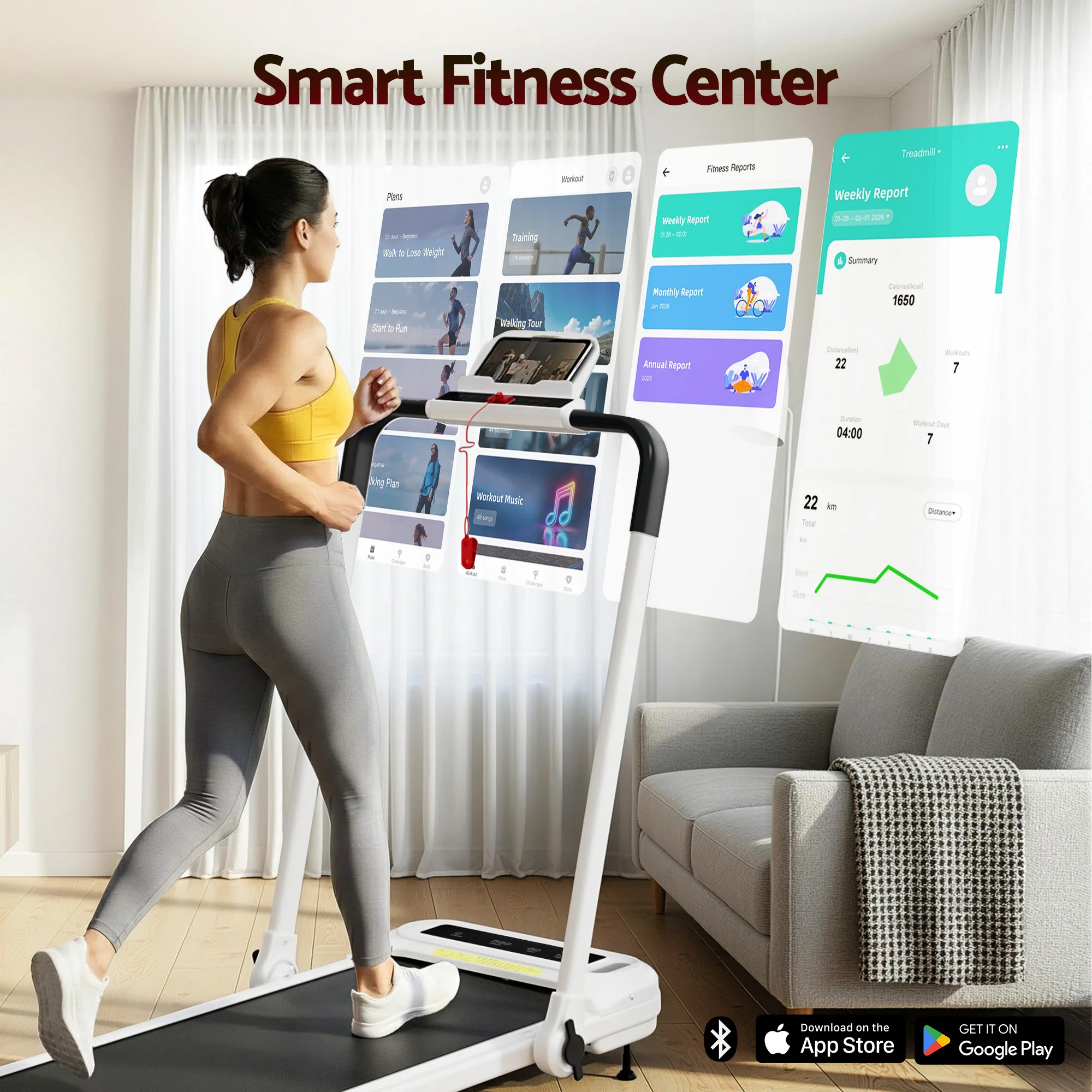 Everfit Treadmill Electric Walking Pad with Incline Foldable for Home Gym White - Image 3