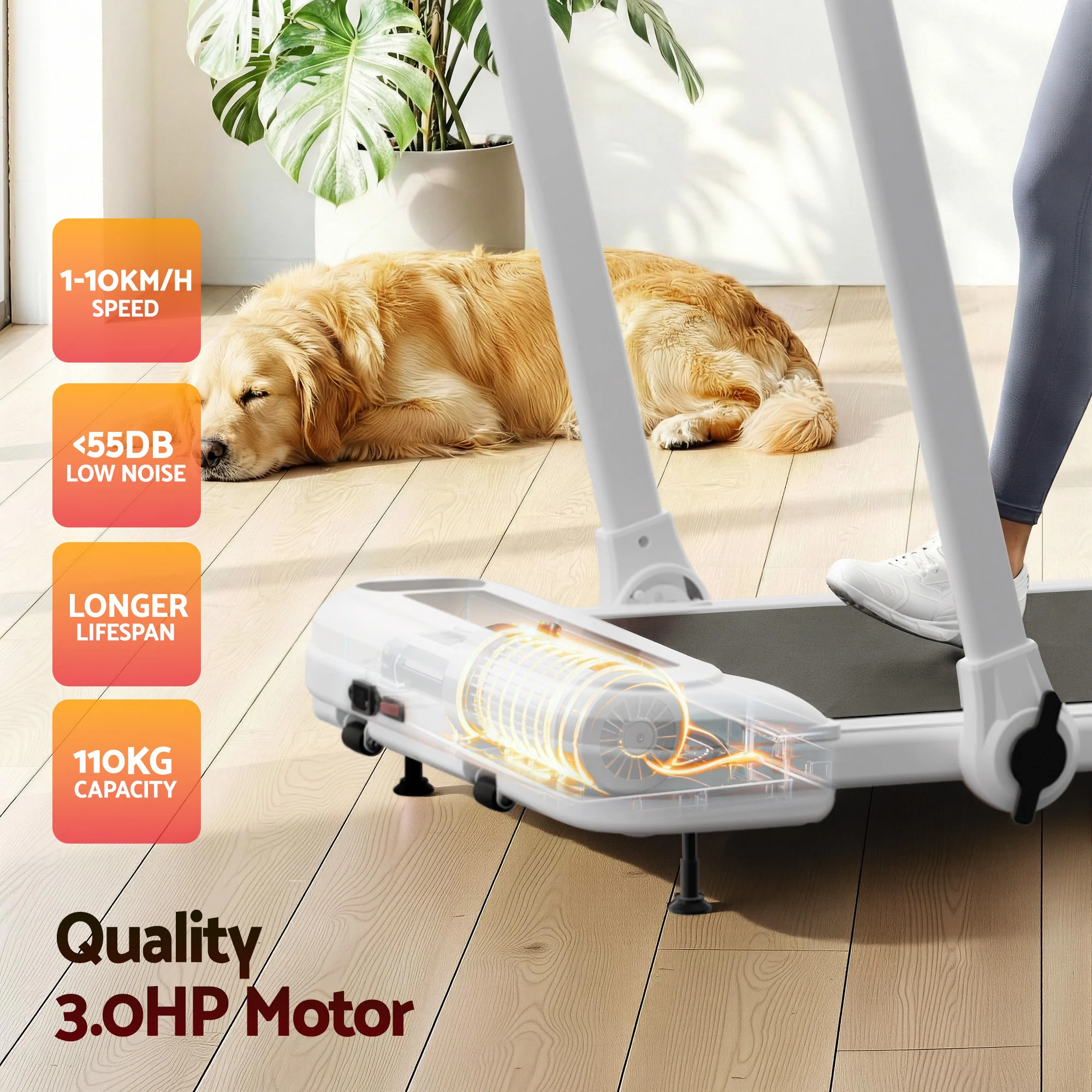 Everfit Treadmill Electric Walking Pad with Incline Foldable for Home Gym White - Image 6