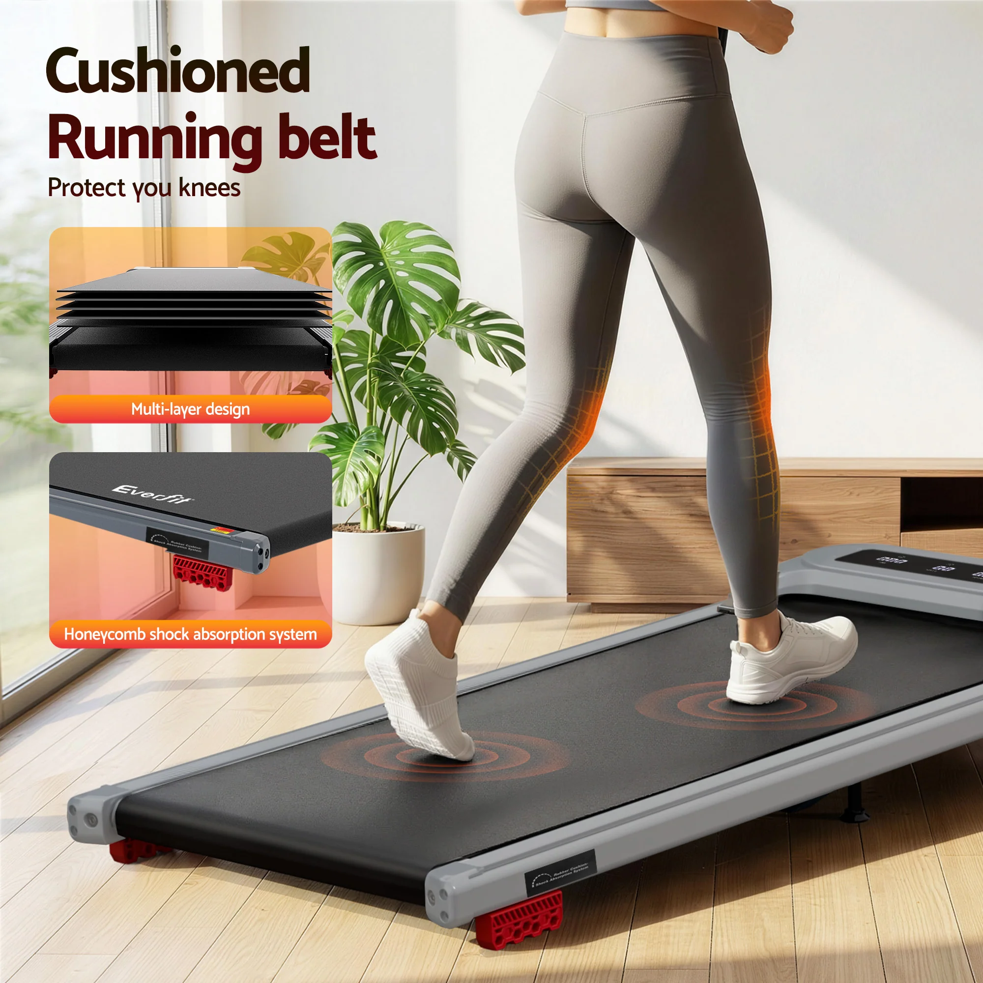 Everfit Treadmill Electric Walking Pad with Incline Under Desk Home Gym Grey - Image 7