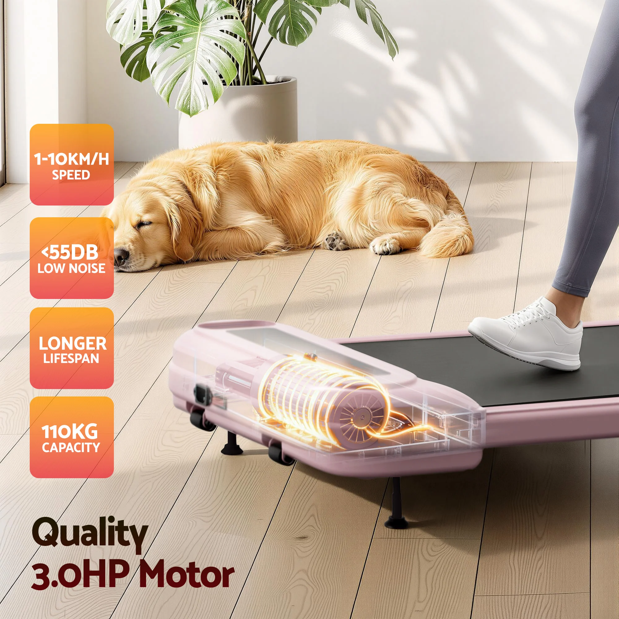 Everfit Treadmill Electric Walking Pad with Incline Under Desk Home Gym Pink - Image 6