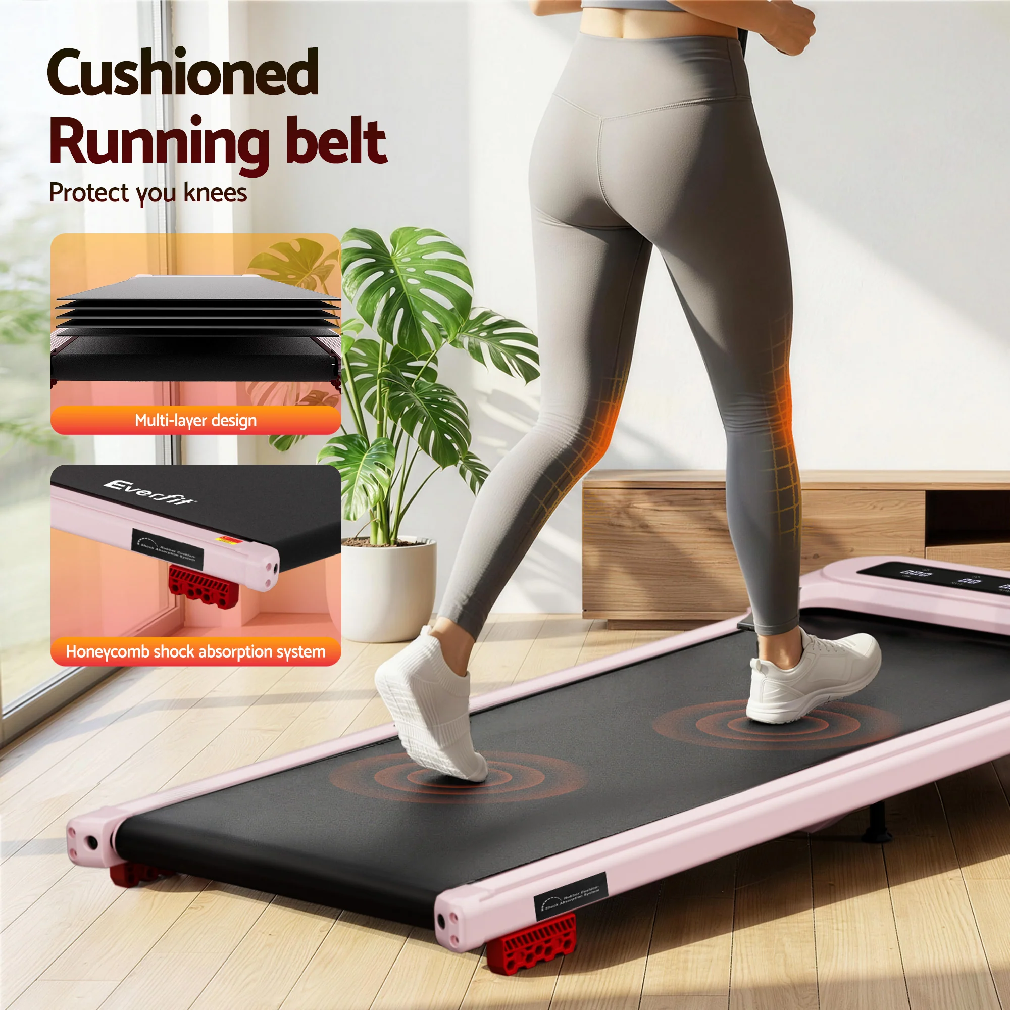Everfit Treadmill Electric Walking Pad with Incline Under Desk Home Gym Pink - Image 7