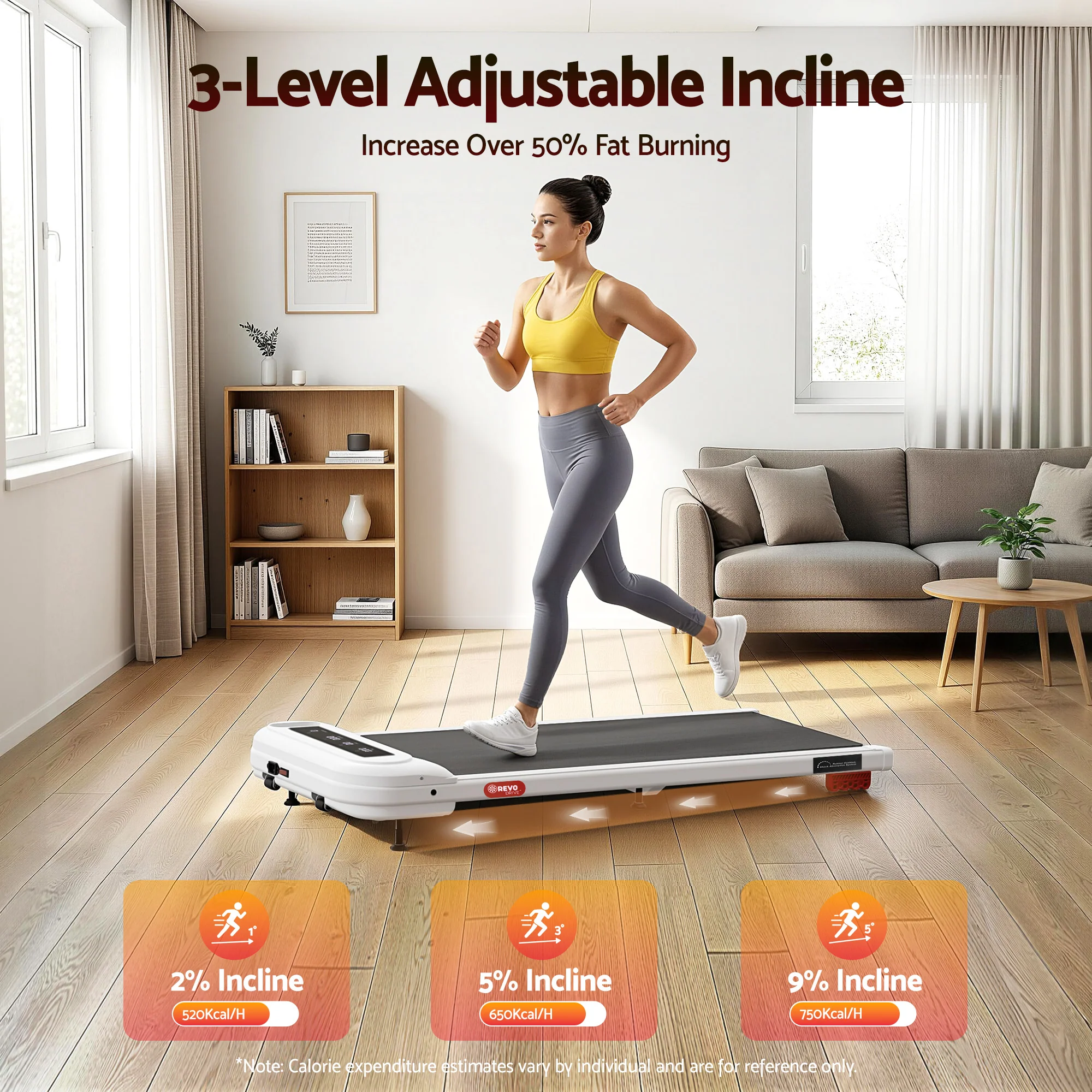 Everfit Treadmill Electric Walking Pad with Incline Under Desk Home Gym White - Image 4