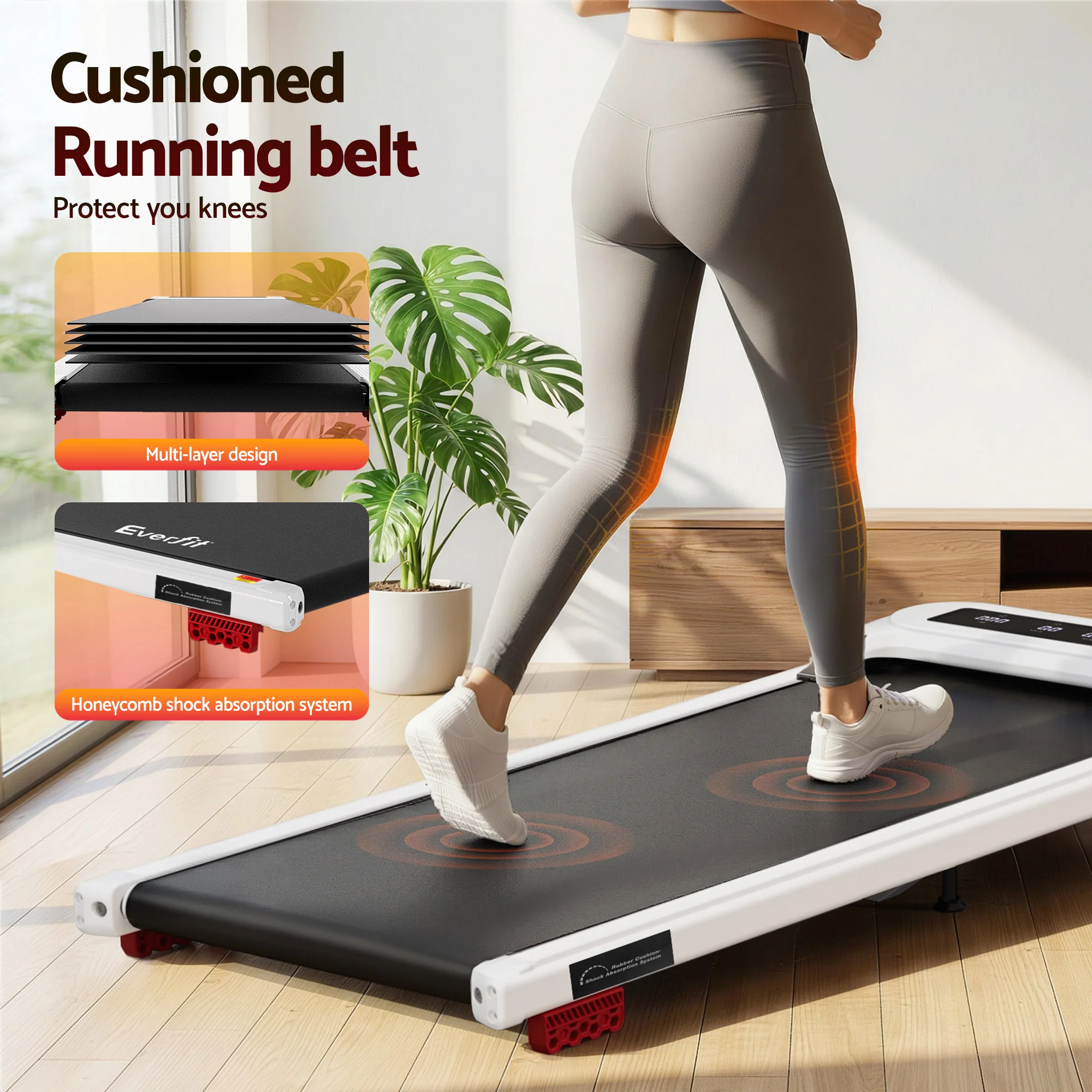 Everfit Treadmill Electric Walking Pad with Incline Under Desk Home Gym White - Image 7