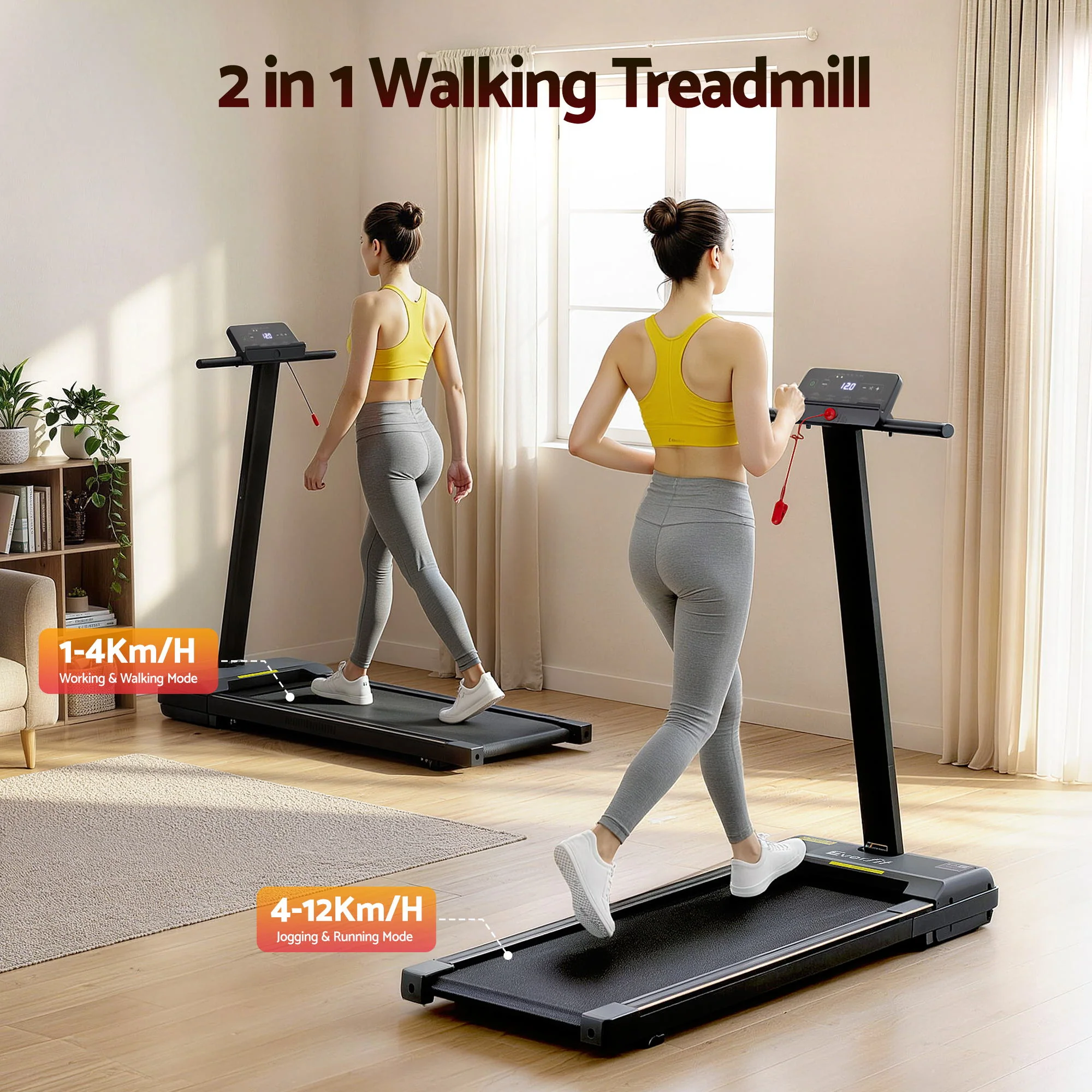Everfit Walking Pad Treadmill 2 in 1 Foldable for Home Gym 40cm Wide Belt 12 Programs with App - Image 3