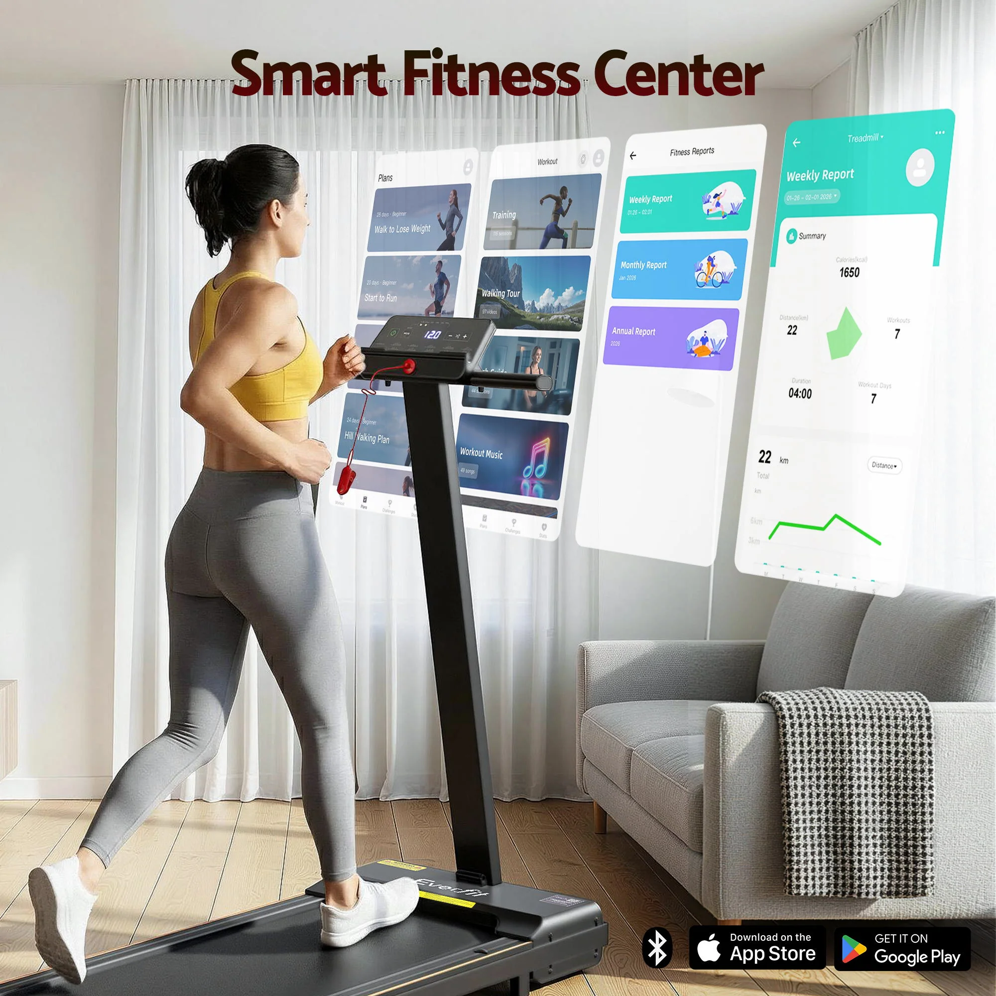 Everfit Walking Pad Treadmill 2 in 1 Foldable for Home Gym 40cm Wide Belt 12 Programs with App - Image 4