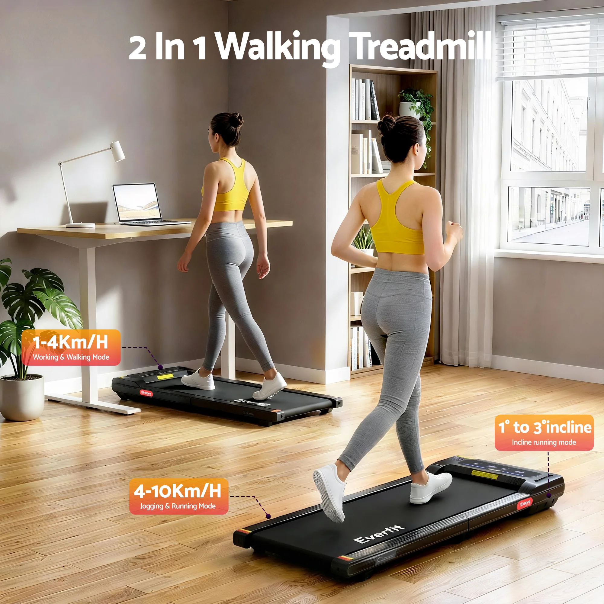 Everfit Walking Pad Treadmill 2 in 1 Foldable Under Desk for Home Gym With 38cm Belt With APP - Image 4