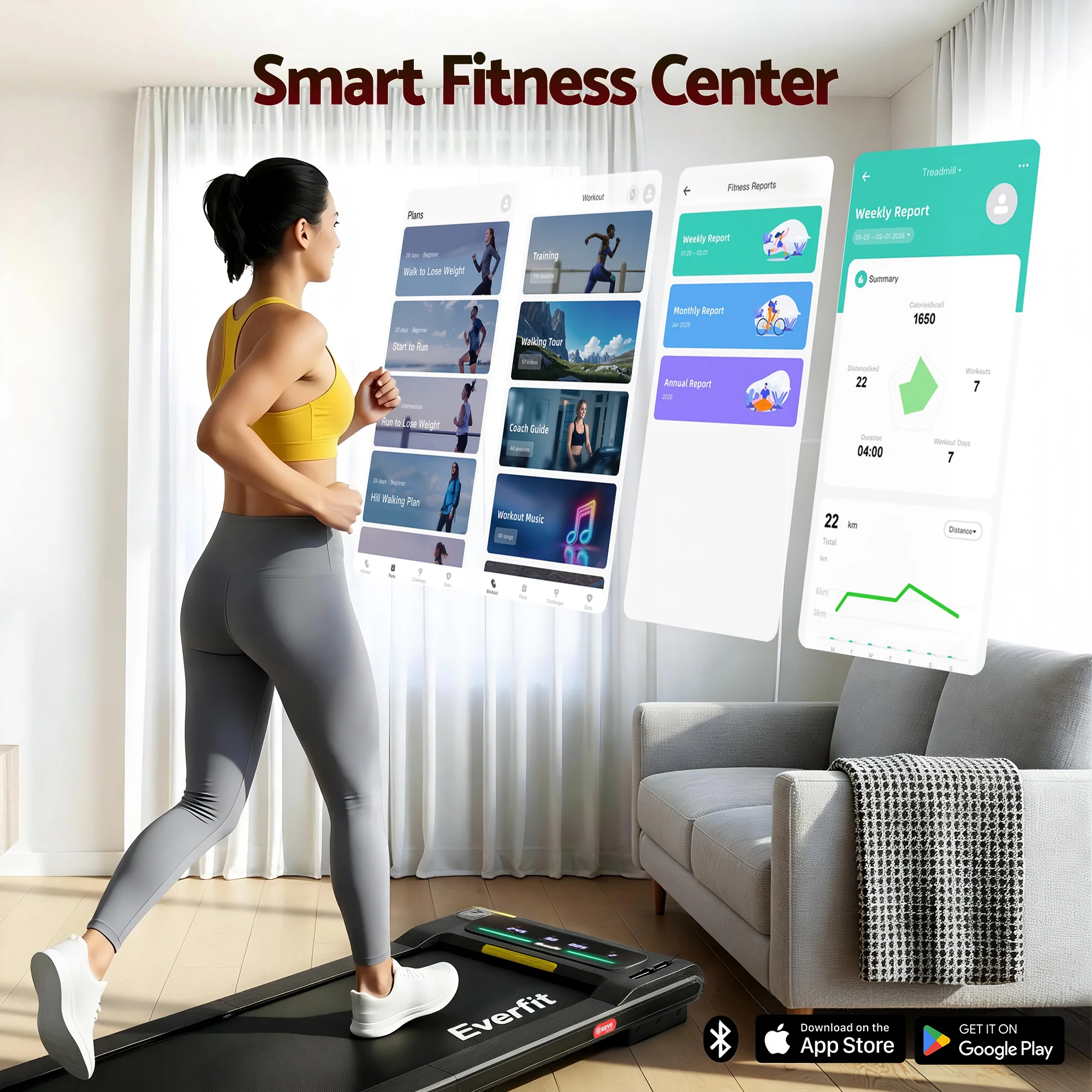 Everfit Walking Pad Treadmill 2 in 1 Foldable Under Desk for Home Gym With 38cm Belt With APP - Image 5