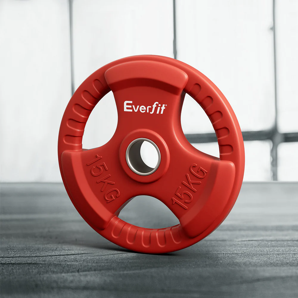 Everfit Weight Plates Standard 15kg Dumbbell Barbell Plate Weight Lifting Home Gym Red - Image 2