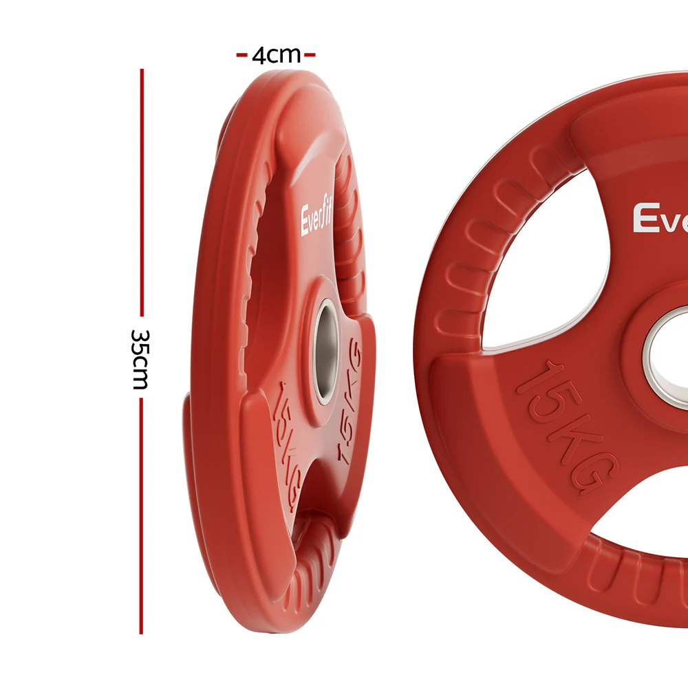 Everfit Weight Plates Standard 15kg Dumbbell Barbell Plate Weight Lifting Home Gym Red - Image 3