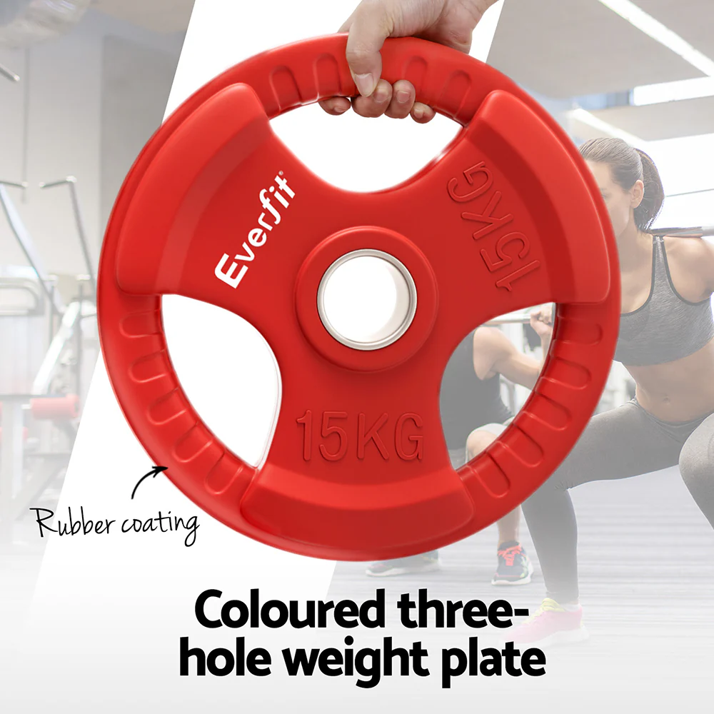 Everfit Weight Plates Standard 15kg Dumbbell Barbell Plate Weight Lifting Home Gym Red - Image 5