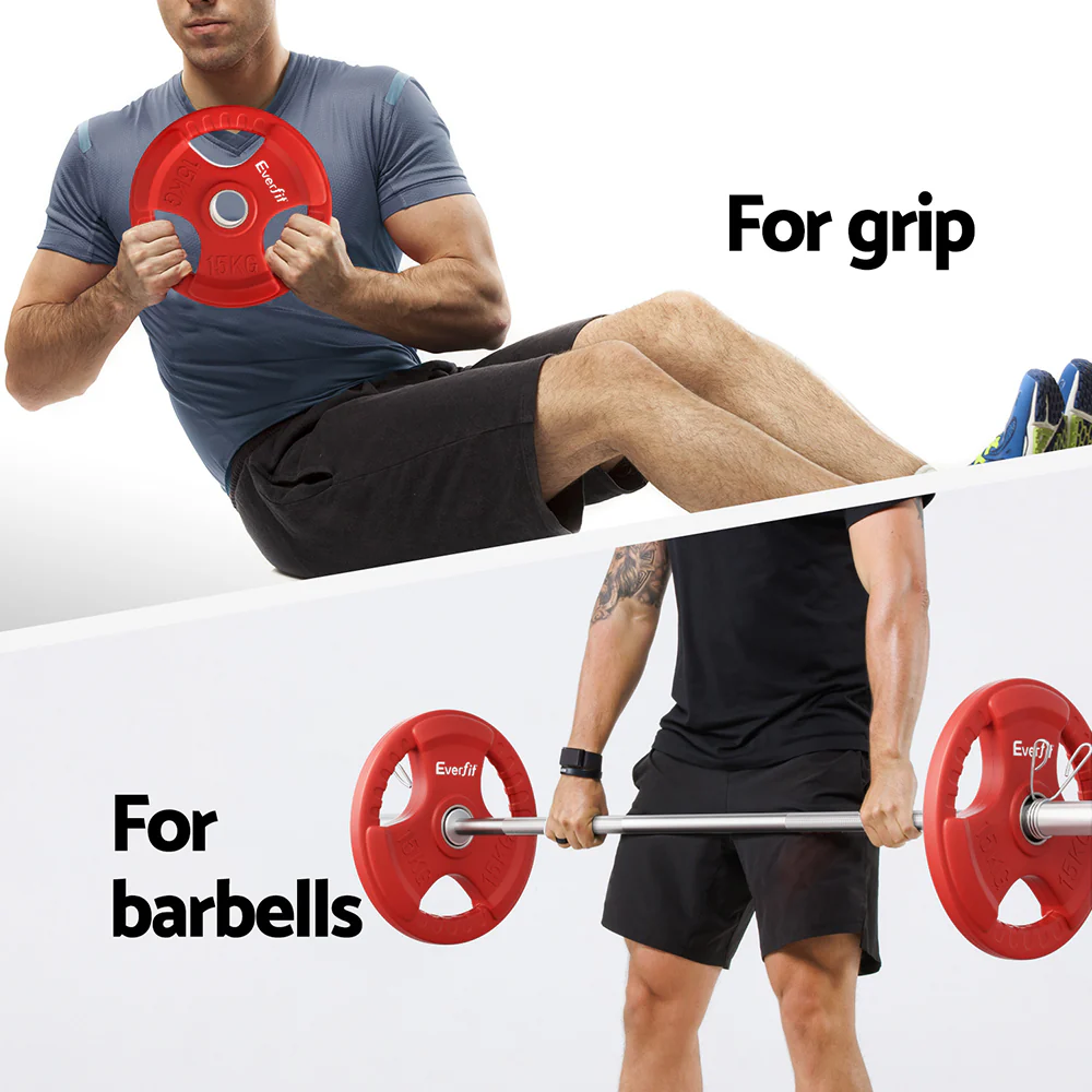 Everfit Weight Plates Standard 15kg Dumbbell Barbell Plate Weight Lifting Home Gym Red - Image 6