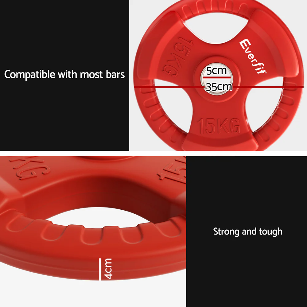 Everfit Weight Plates Standard 15kg Dumbbell Barbell Plate Weight Lifting Home Gym Red - Image 7