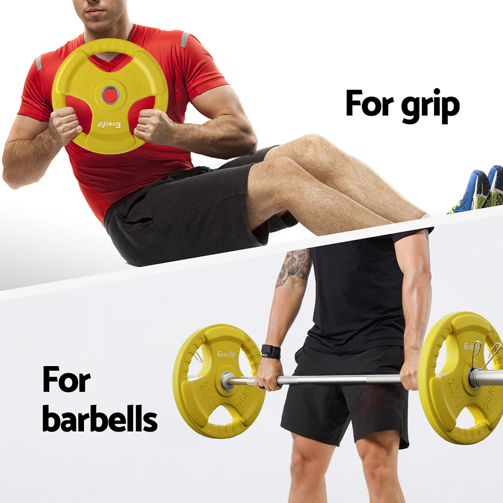 Everfit Weight Plates Standard 20kg Dumbbell Barbell Plate Weight Lifting Home Gym Yellow - Image 6