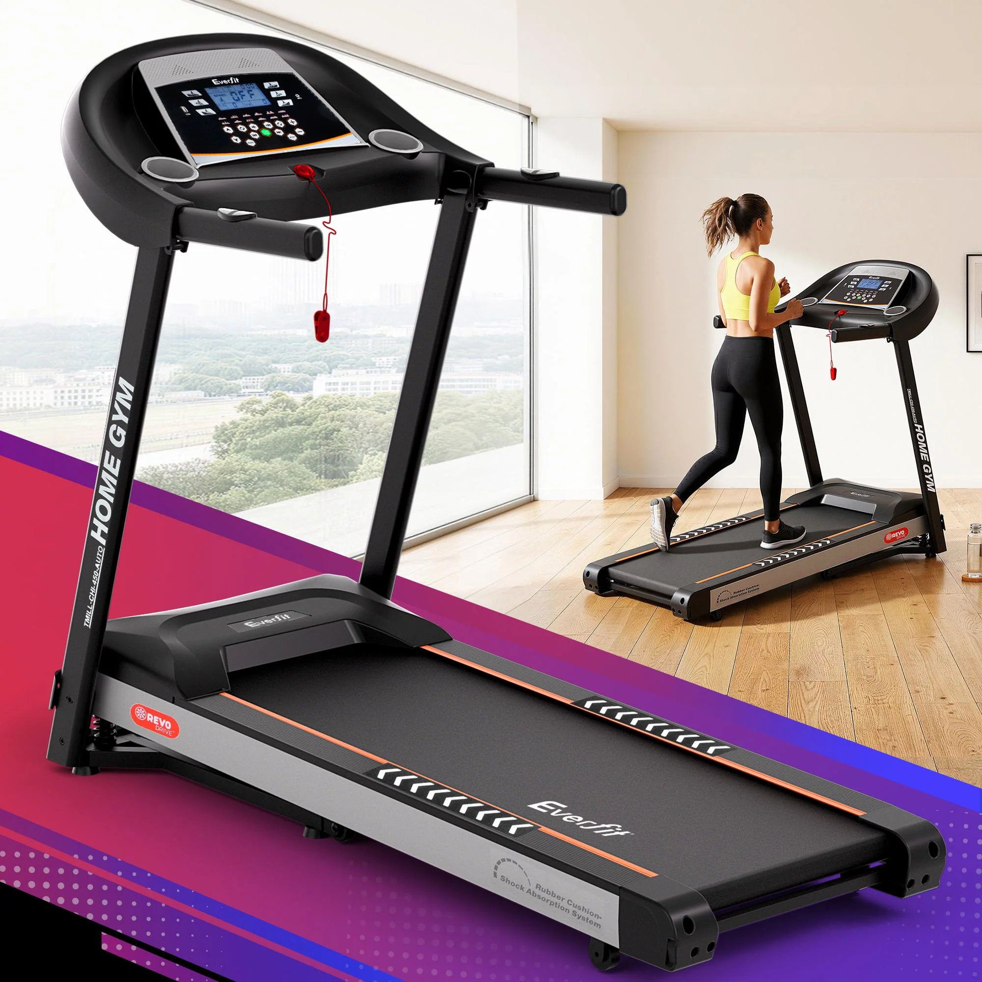 Everfit Treadmill Electric Auto Incline Home Gym Fitness Exercise Machine 450mm - Image 8