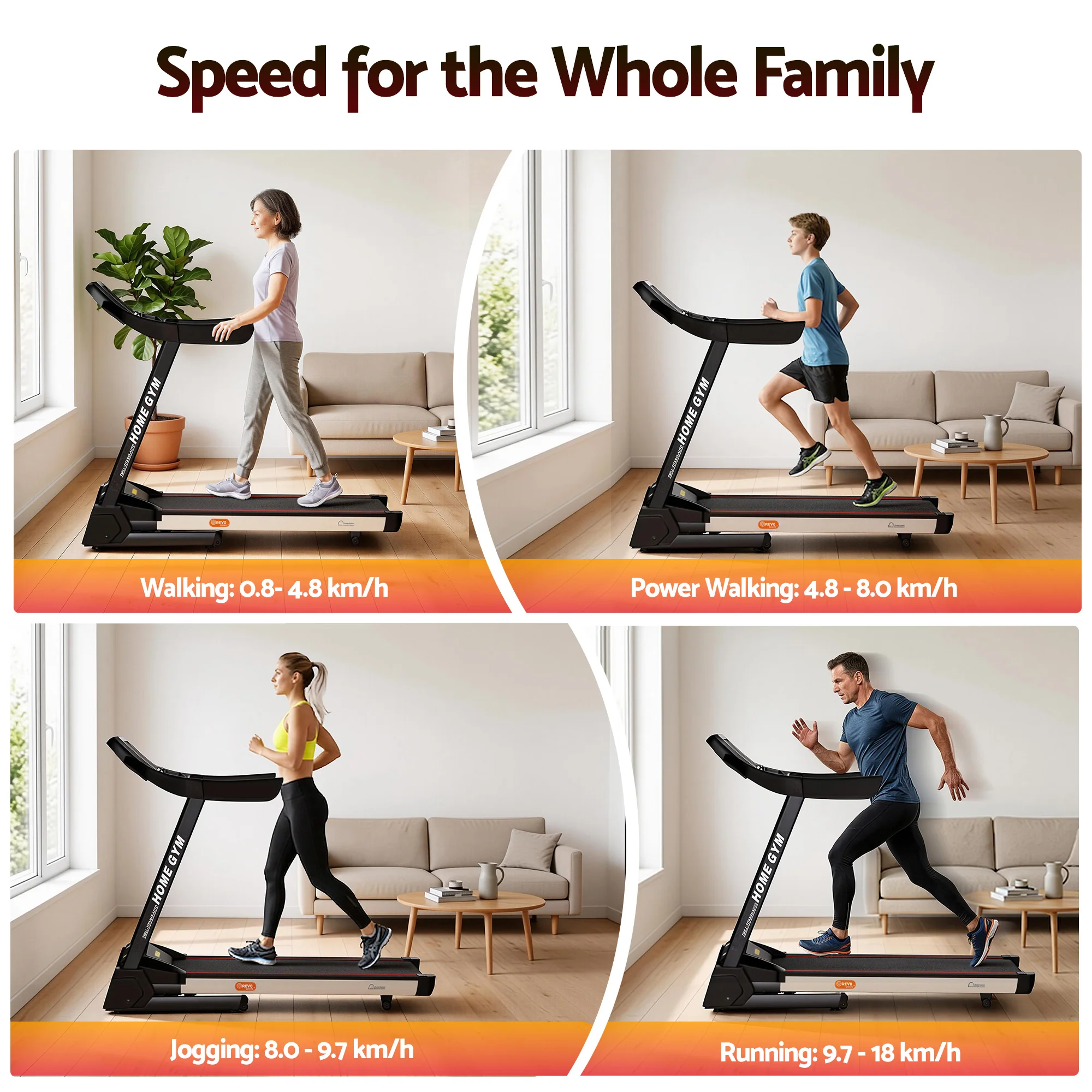 Everfit Treadmill Electric Auto Level Incline Home Gym Fitness Exercise 450mm - Image 5