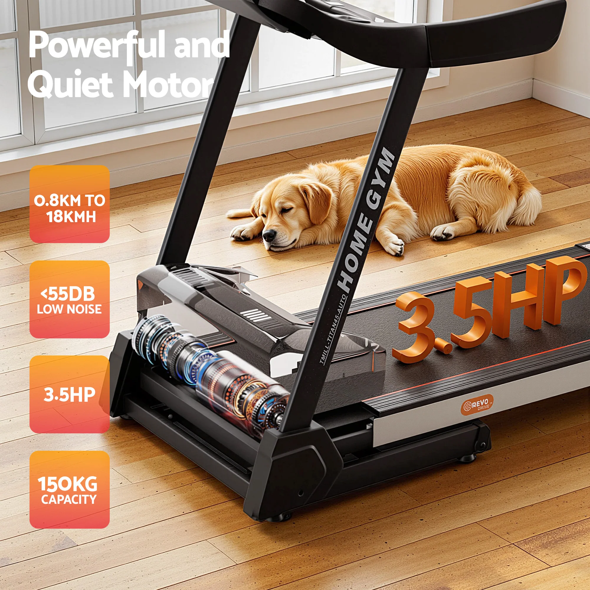 Everfit Treadmill Electric Auto Level Incline Home Gym Fitness Exercise 450mm - Image 7