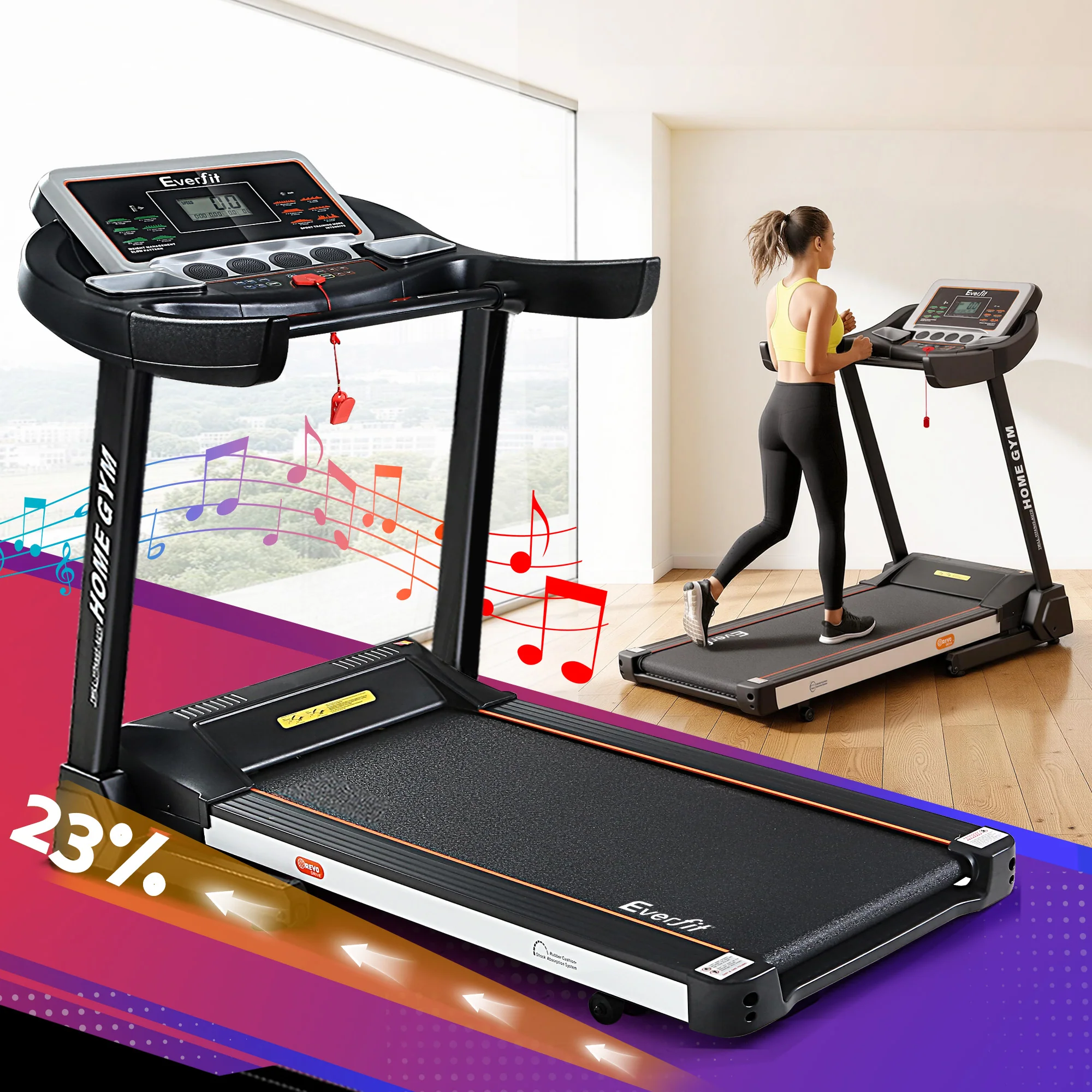 Everfit Treadmill Electric Auto Level Incline Home Gym Fitness Exercise 450mm - Image 8