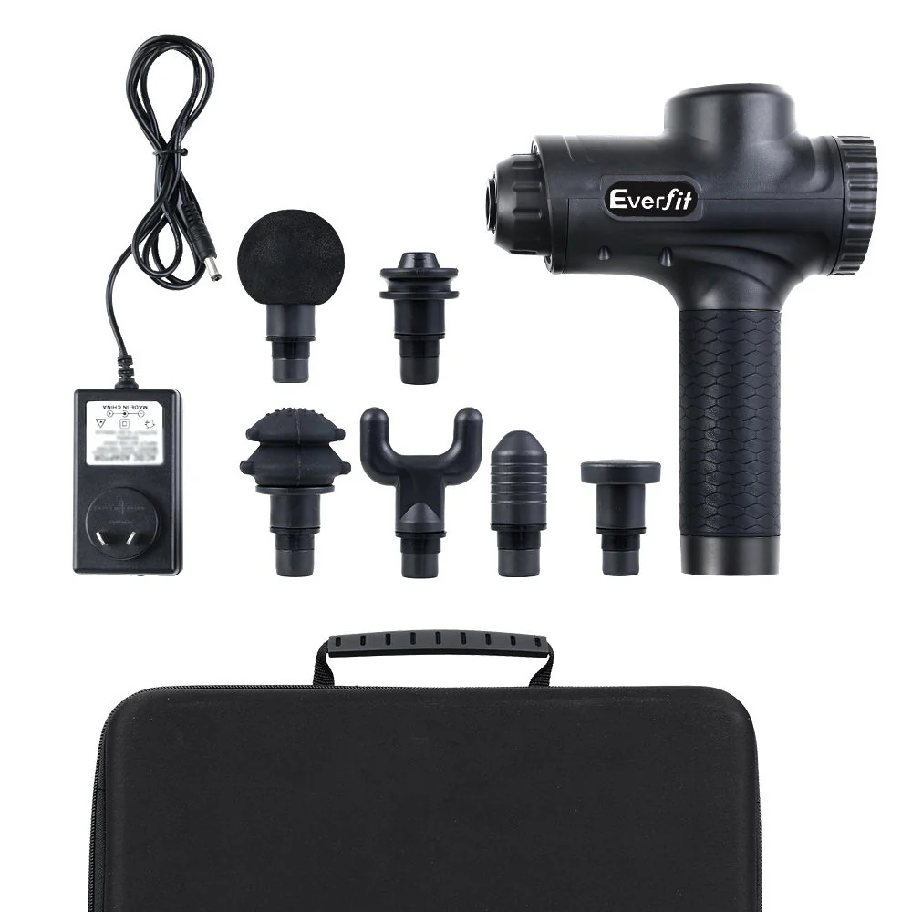 Everfit Massage Gun 30 Speed 6 Heads Vibration Muscle Massager Chargeable Black - Image 3