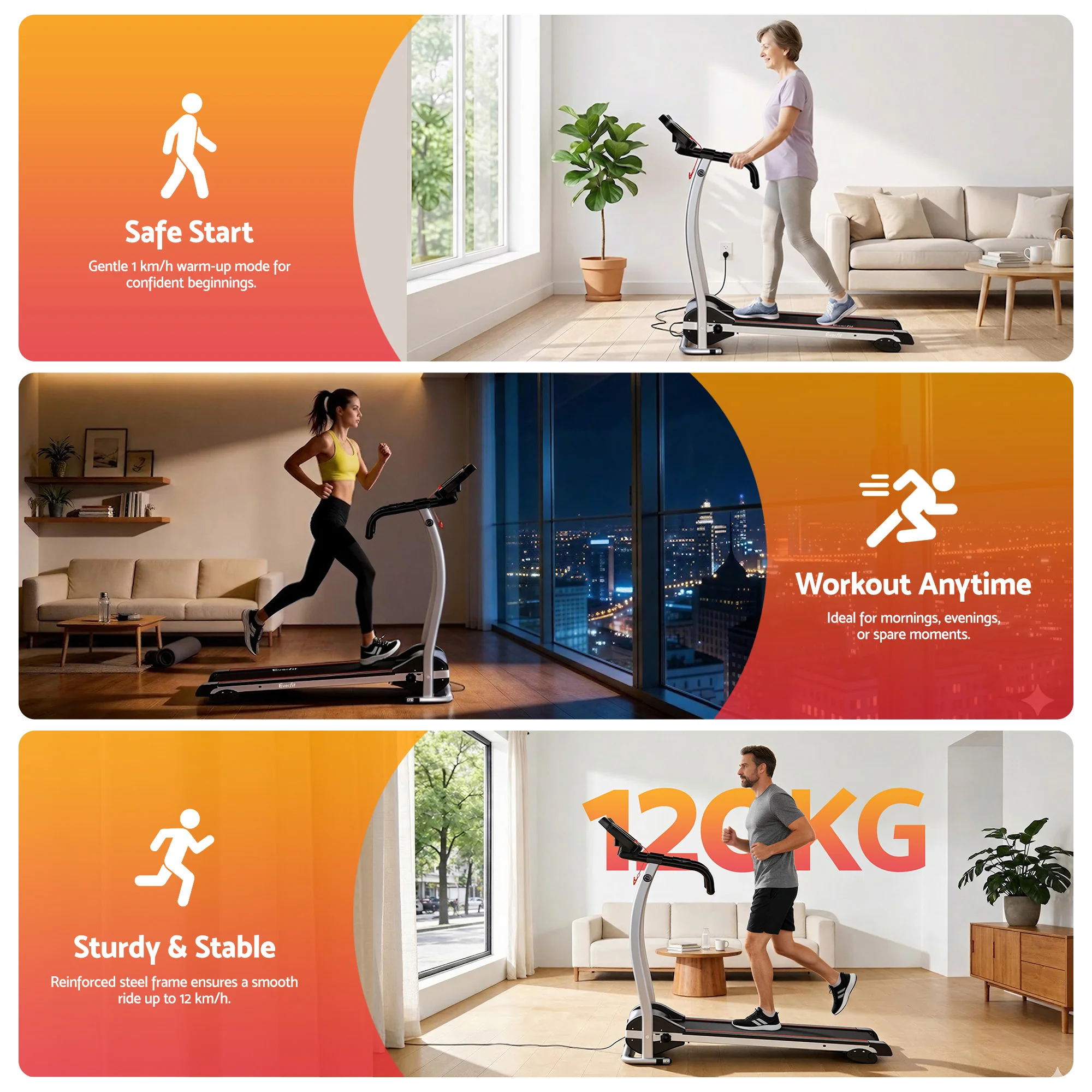 Everfit Treadmill Electric Home Gym Fitness Exercise Machine Foldable 360mm - Image 3